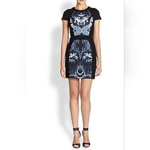ALI RO Anthropologie size 0 black with blue & white print mini dress